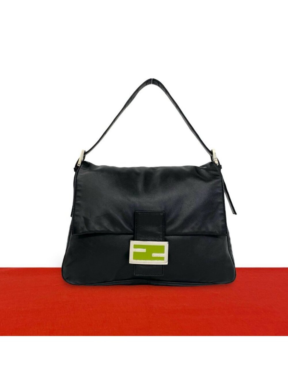 Fendi Mamma Bucket FF Logo Leather Shoulder Bag Black